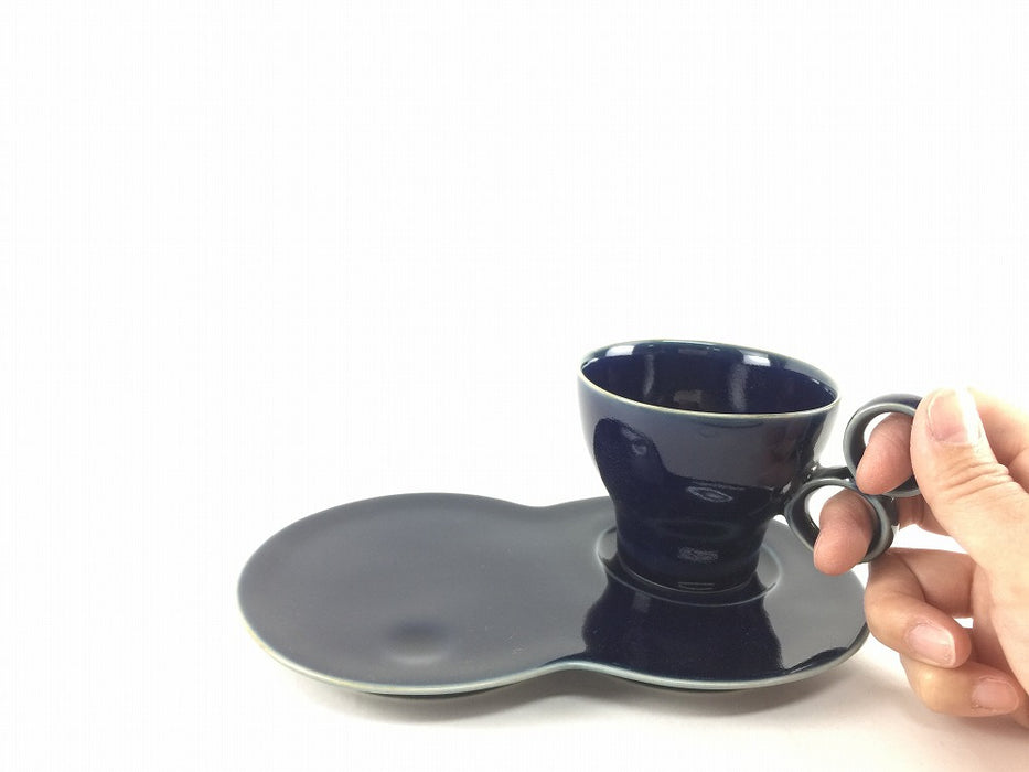 【SALE】【訳あり】【コーヒー碗皿】180ccリングカップ&ソーサー(紺)　有田焼【在庫1】