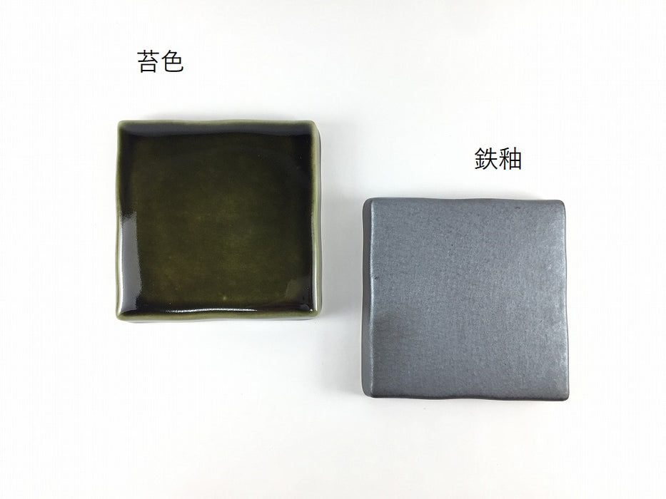 11cm正角台皿　(苔色/鉄釉)　有田焼　(j.R)
