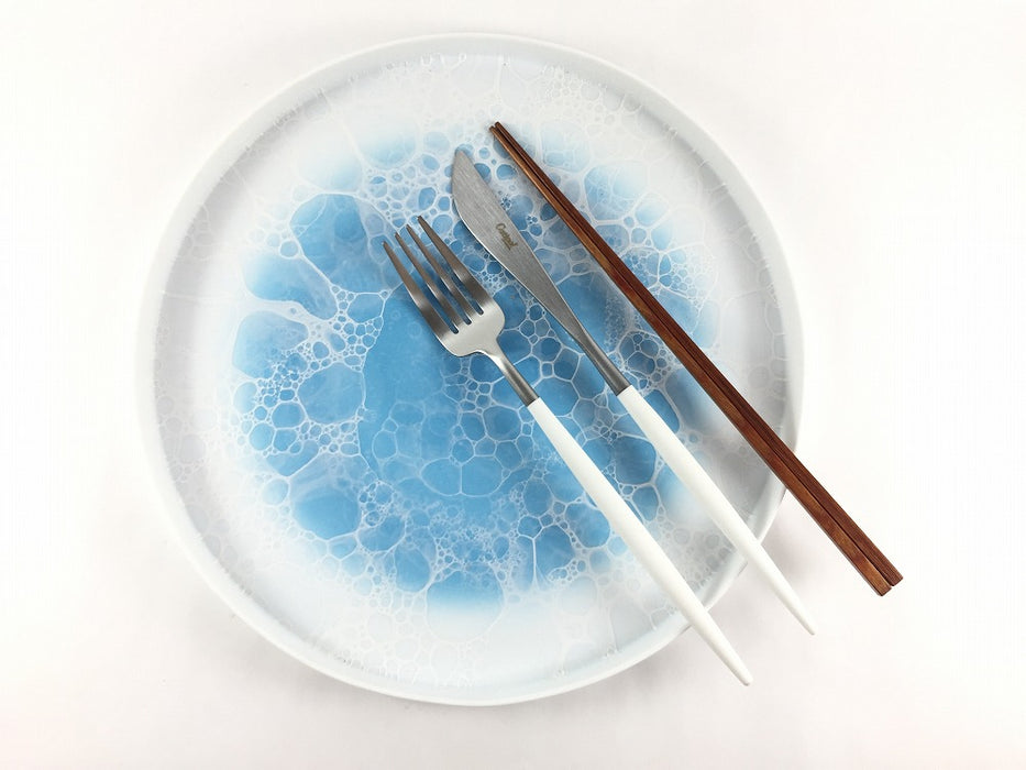 シャーレプレート(25.5cm)　ブルー吹白泡　有田焼　(j.R)
