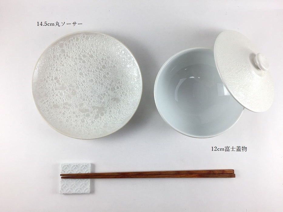 【蓋物/皿/ソーサー】富士蓋物.白銀泡(12cm/9cm)　有田焼