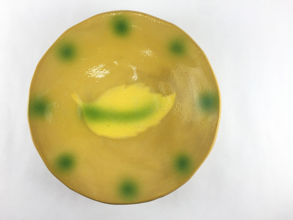 【SALE】黄釉彩葉紋ナブリ6寸高台皿･錦　有田焼