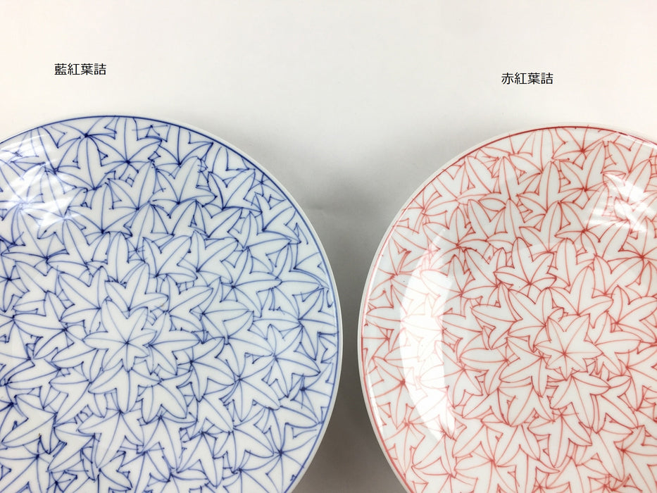 185平皿　(赤/藍)紅葉詰　18.5cm　波佐見焼