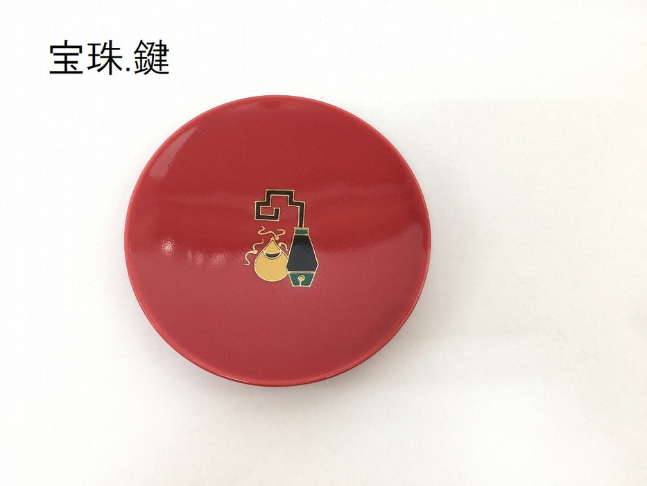 【お正月/お祝い】丸手塩皿　赤釉　(6柄)　9cm　有田焼(j.R)