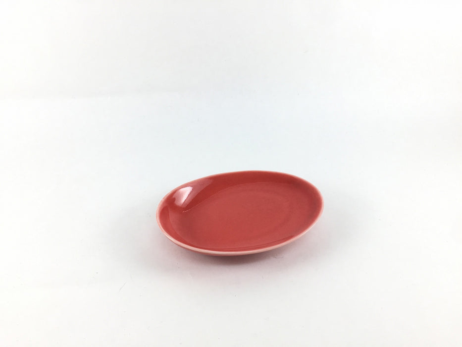 【SALE】楕円醤油小皿(赤オリベ)　有田焼　Knz74197【小皿/豆皿】【在庫1】