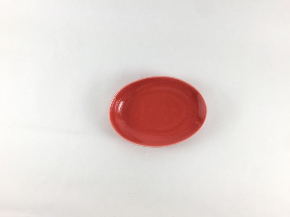 【SALE】楕円醤油小皿(赤オリベ)　有田焼　Knz74197【小皿/豆皿】【在庫1】