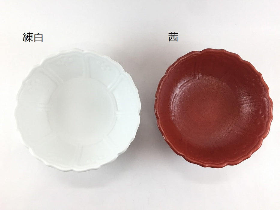 150瓔珞彫輪花鉢　(練白/茜)　15cm　有田焼(j.R)