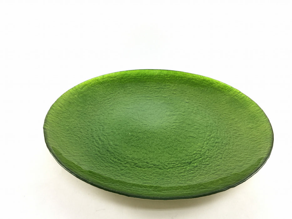 【SALE】【中皿/平皿/プレート】(硝子)28cm丸皿.緑彩　国産