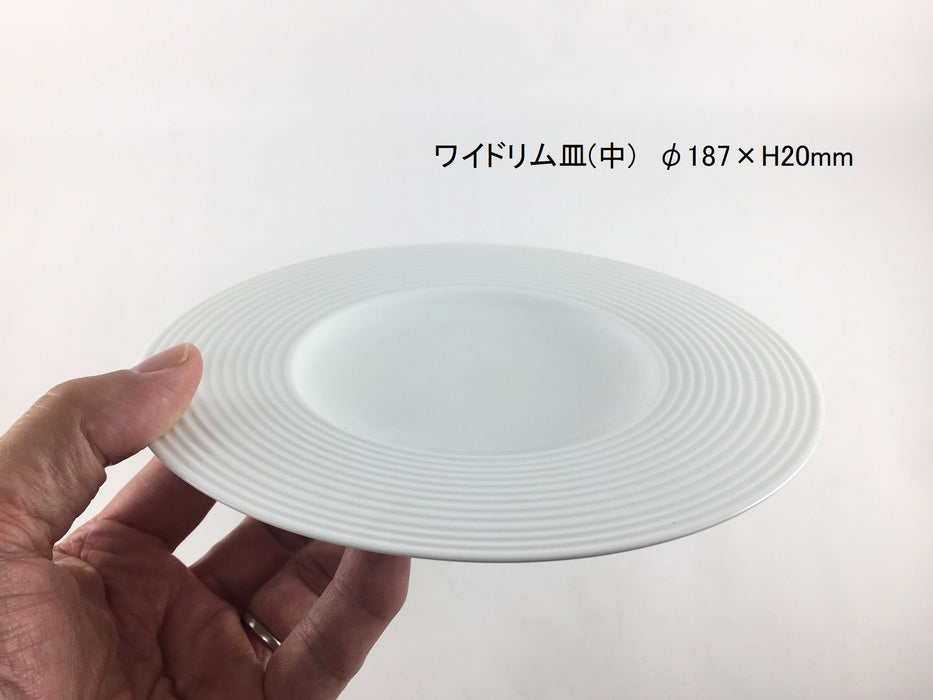 ワイドリム皿(中)白磁ライン　波佐見焼