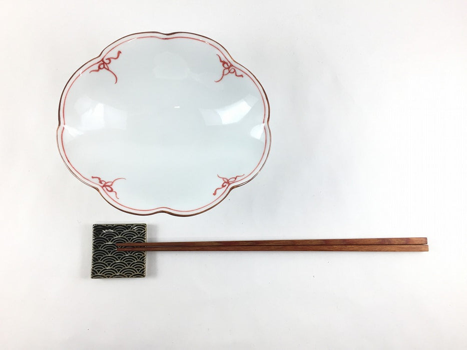 【SALE】瓔珞(赤)菊型楕円皿　15cm　波佐見焼