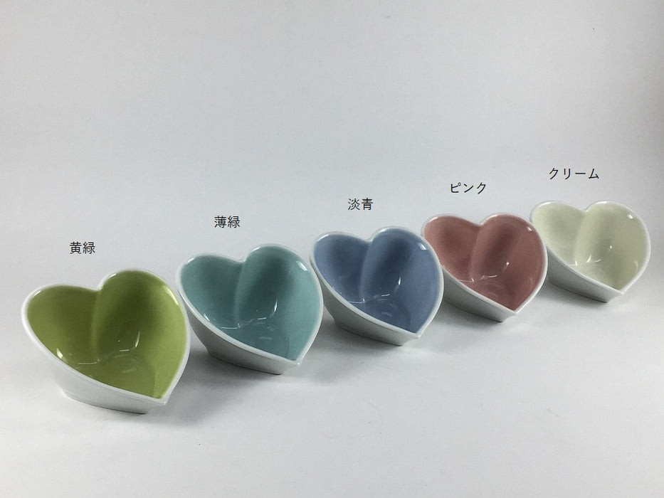 【SALE】ハート小鉢　(黄緑/薄緑/淡青/ピンク/クリーム)　9cm　有田焼