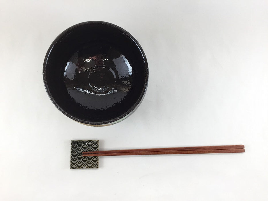 黒錦三色椿　抹茶碗(500cc)　12cm　伊万里焼(j.R)