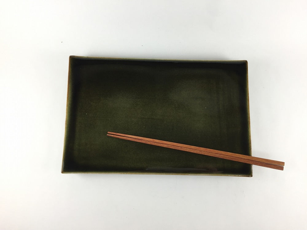 苔色.長角台皿 25cm 有田焼(j.R) — 佐賀有田 ギャラリーつじ信