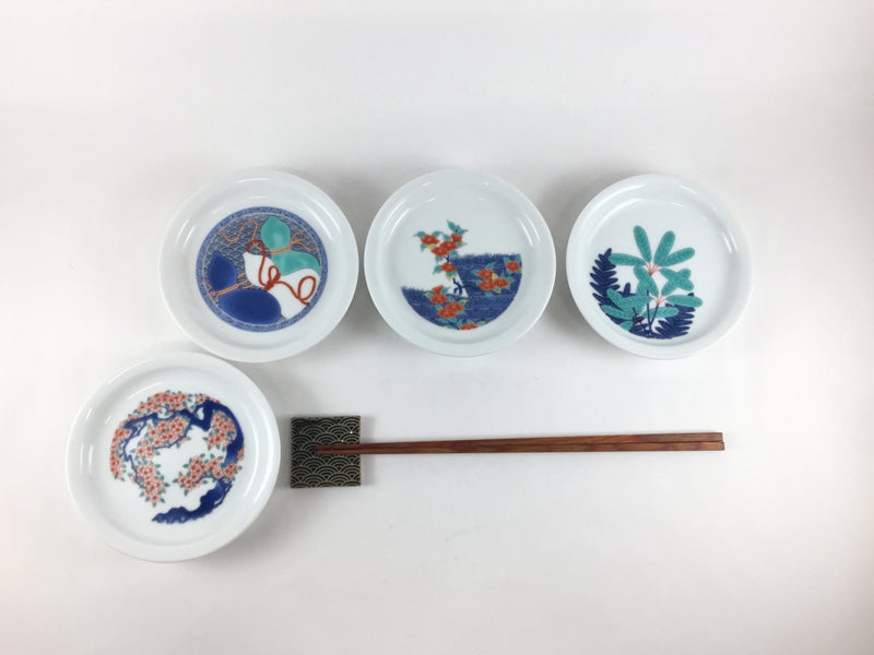 色鍋島3.5寸皿(柴垣/ゆずり葉 /三瓢/桜樹) 11cm 伊万里焼 — 佐賀有田