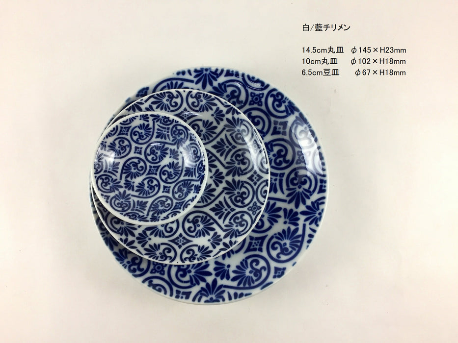 10cm丸皿　白藍文様(4種)　波佐見焼　(j.R)