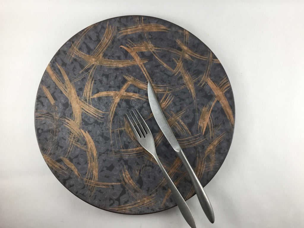 285フラット皿.黒彩銅刷毛 29cm 有田焼【在庫0・お取り寄せ商品
