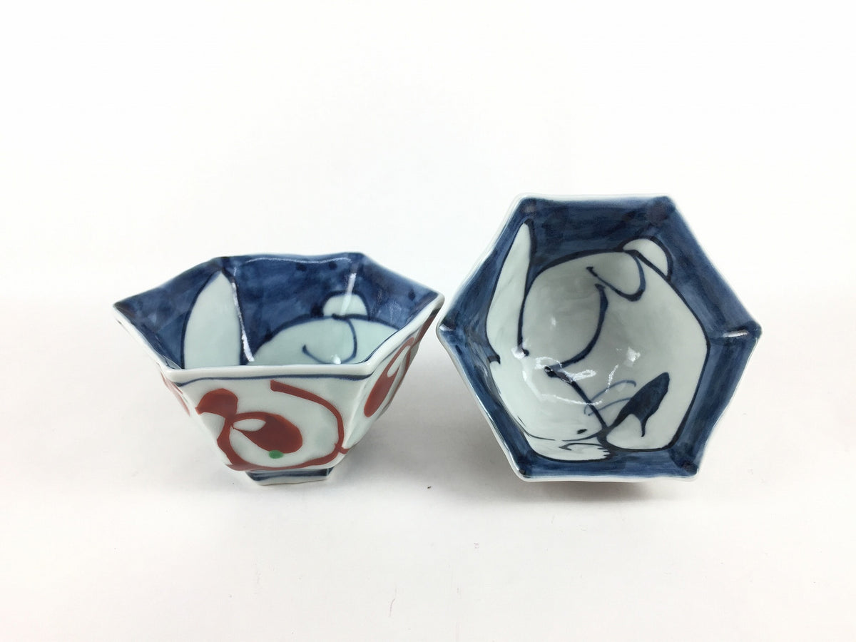六角小鉢(万歴.兎) 10cm 波佐見焼 — 佐賀有田 ギャラリーつじ信